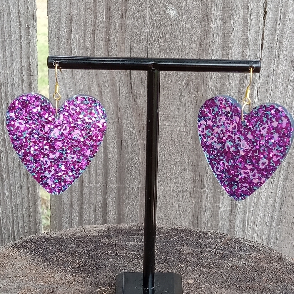 Glitter Heart Earrings - Picture 7 of 7